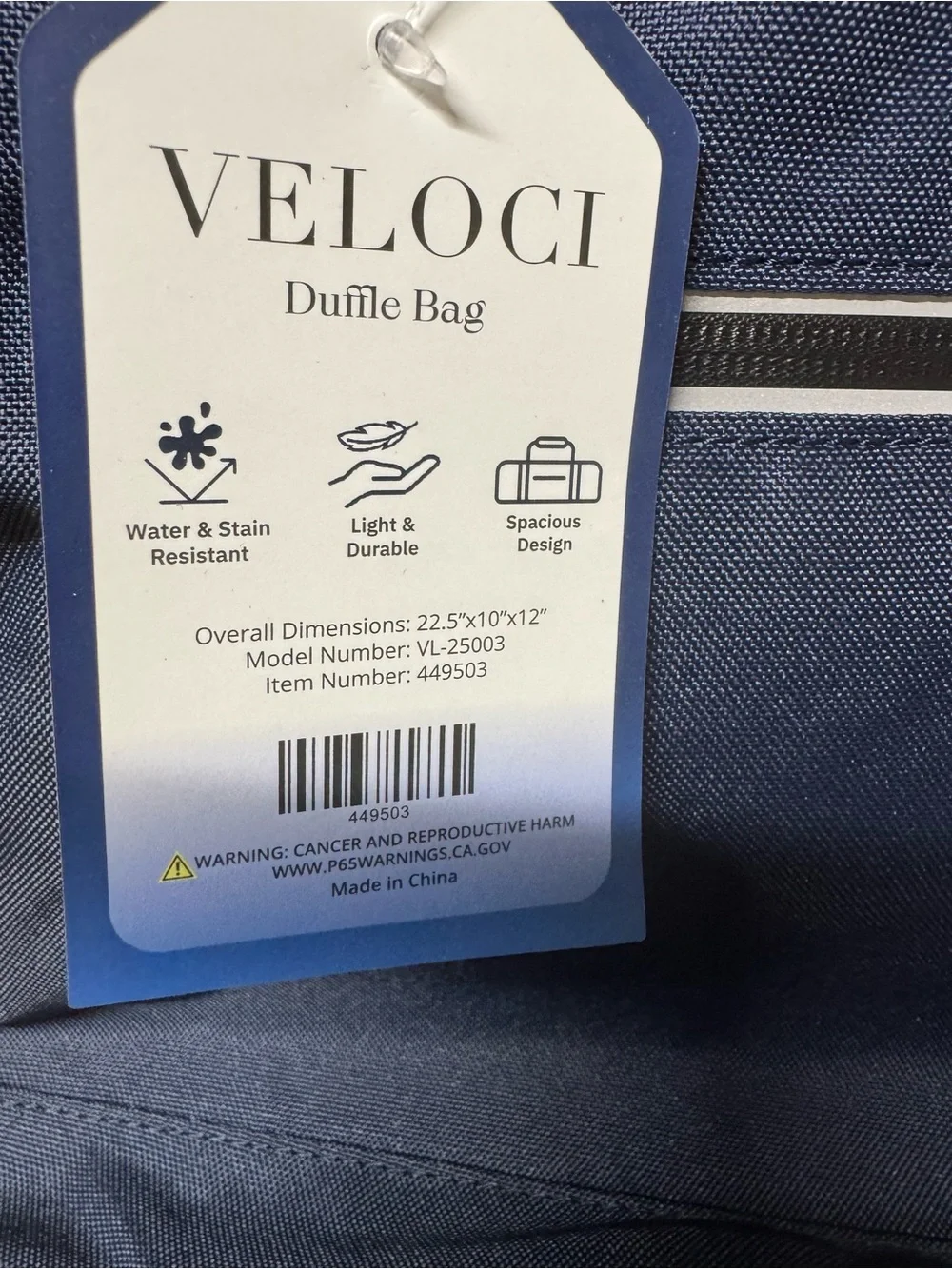 Veloci Men's Navy Duffle Bag - New with tags - Picture 1 of 4